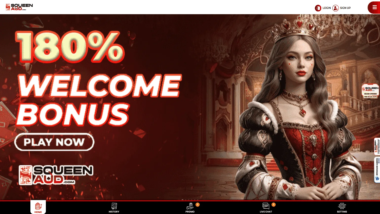 Squeenaud Casino home interface on desktop