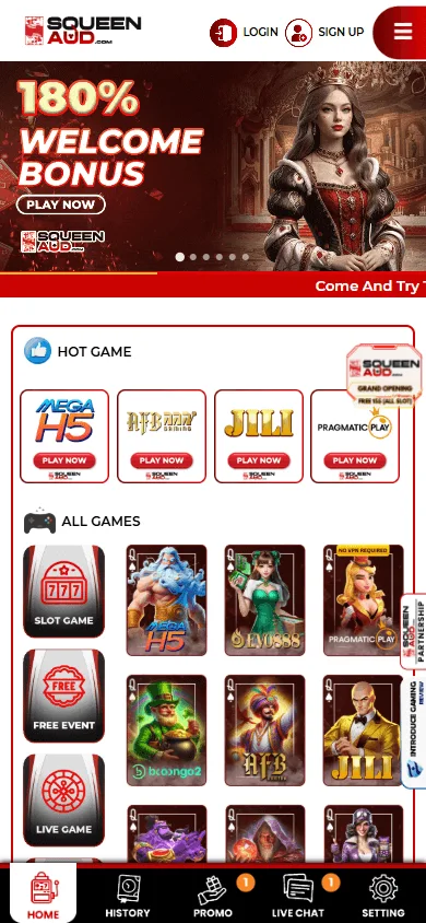 Squeenaud Casino home interface on a mobile device
